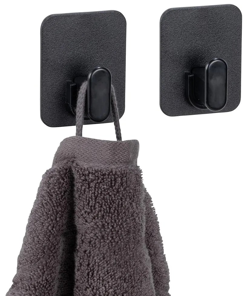 Čierne plastové háčiky v súprave 2 ks bez vŕtania Parma – Allstar