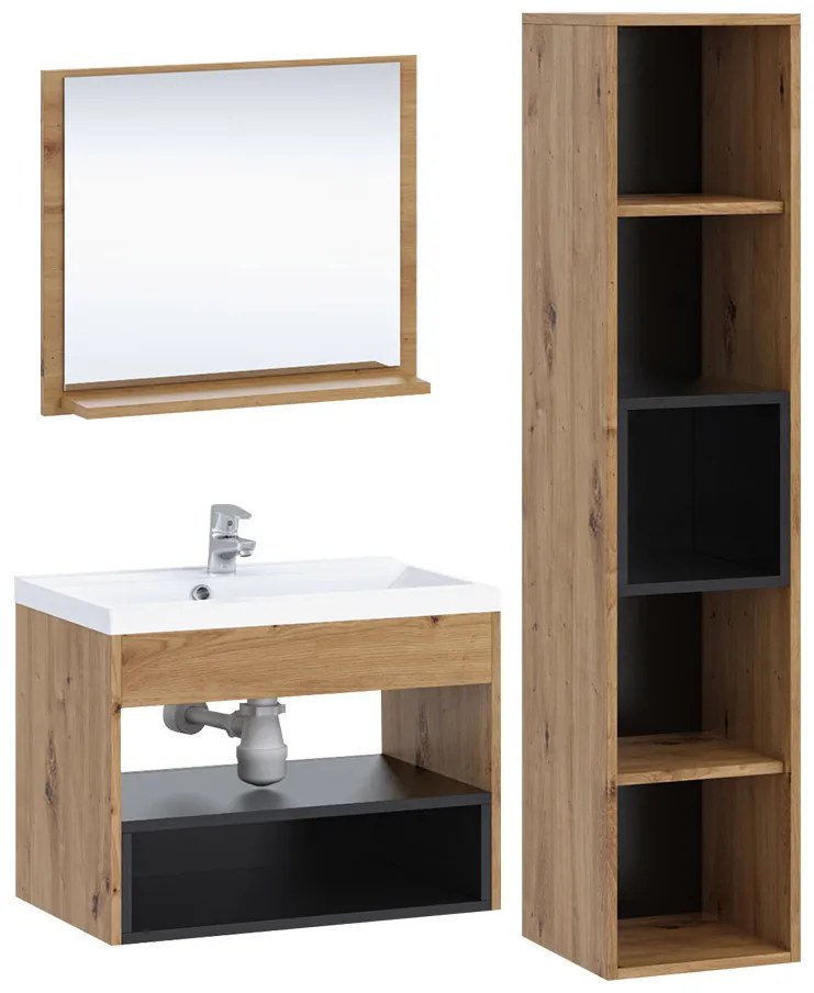 Kúpelňový nábytok Olevaro I (biela + dub artisan) (s umývadlom, batériou Platino BCZ 020M a sifónom). Vlastná spoľahlivá doprava až k Vám domov. 1104020