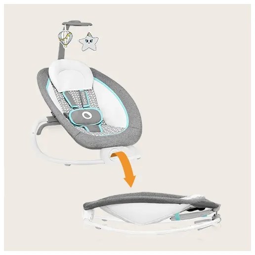 Lionelo - Detská vibrujúca hojdačka s melódiou PASCAL 2xAA šedá/tyrkysová