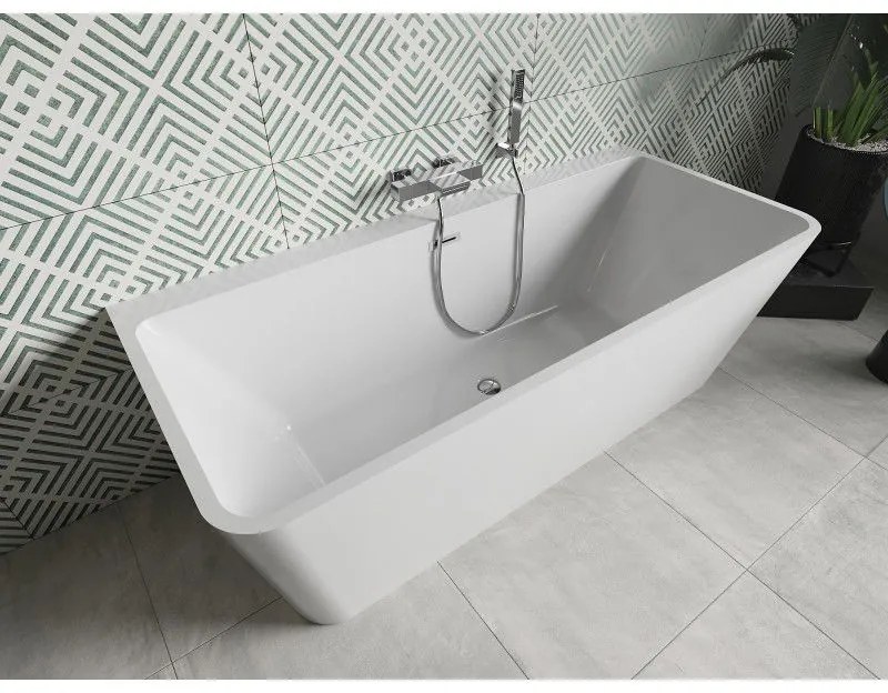 Mexen Volta, voľne stojaca nástenna vaňa 150 x 75 cm, biela, chrómový prepad, 51131507500-01