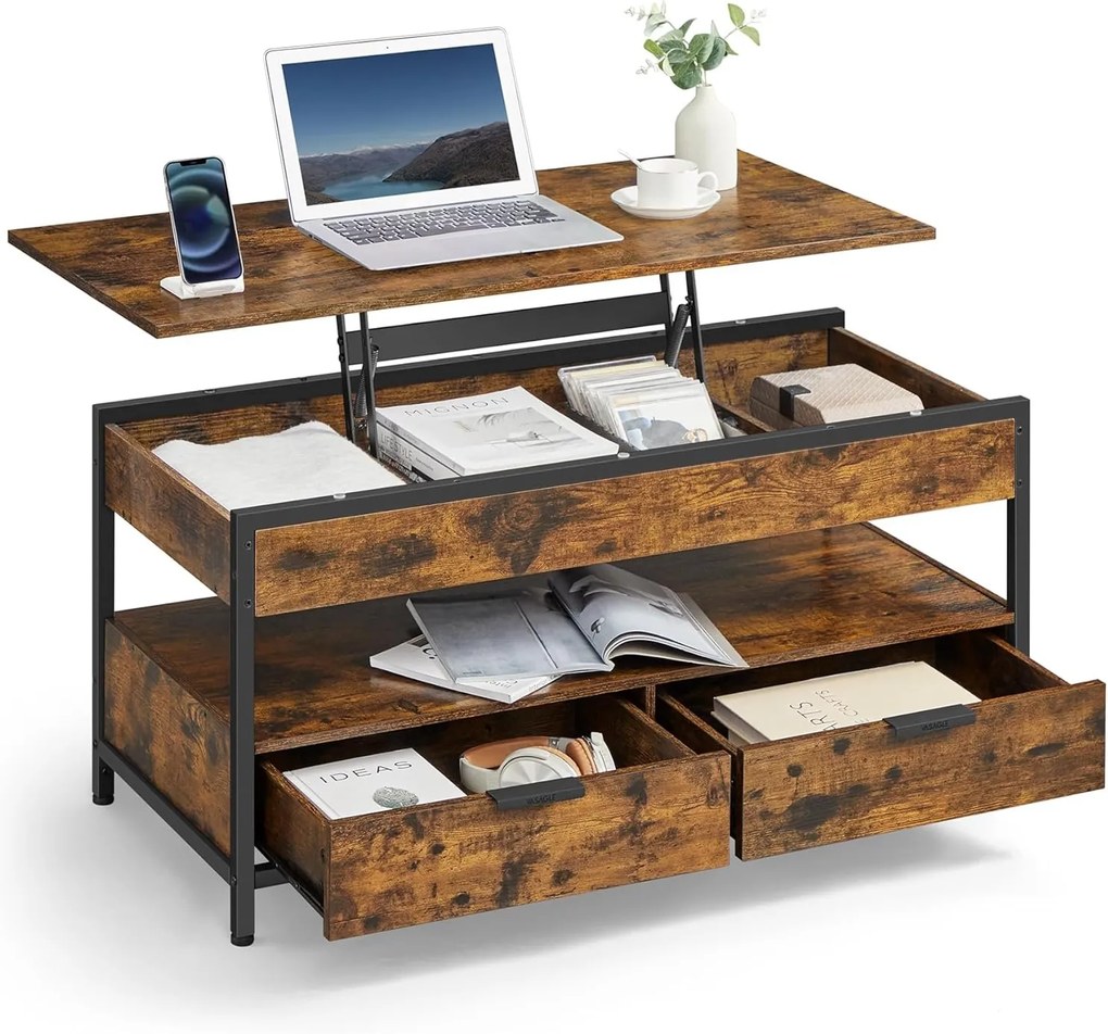 VASAGLE Výškovo nastaviteľný konferenčný stolík, 50x100x(48-63)cm, hnedá/čierna LCT209K01