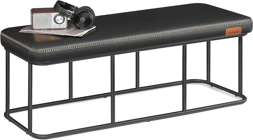 Lavica, ekokoža, 45x120x40cm, čierna