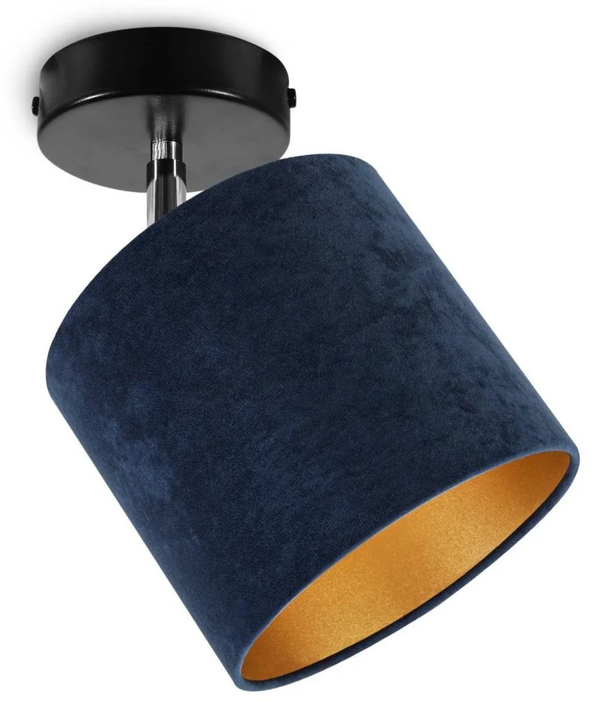 Stropné svietidlo MEDIOLAN, 1x modré/ zlaté textilné tienidlo, (výber z 2 farieb konštrukcie- možnosť polohovania)
