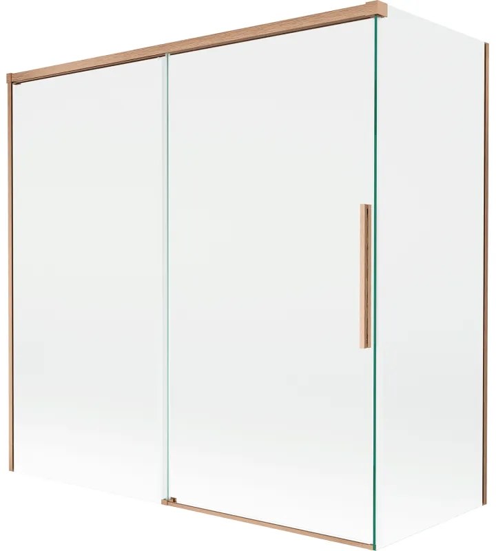 Mexen Rox, 2-krídlová posuvná vaňová zástena 160 + 70 x 150 cm, 8mm číre sklo, medený matný profil, 8C9-160-070-65-00