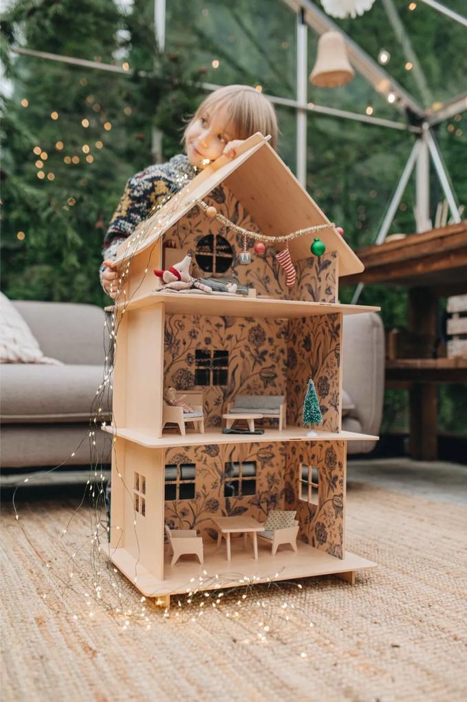 milin Detský drevený domček pre bábiky Vintage s nábytkom