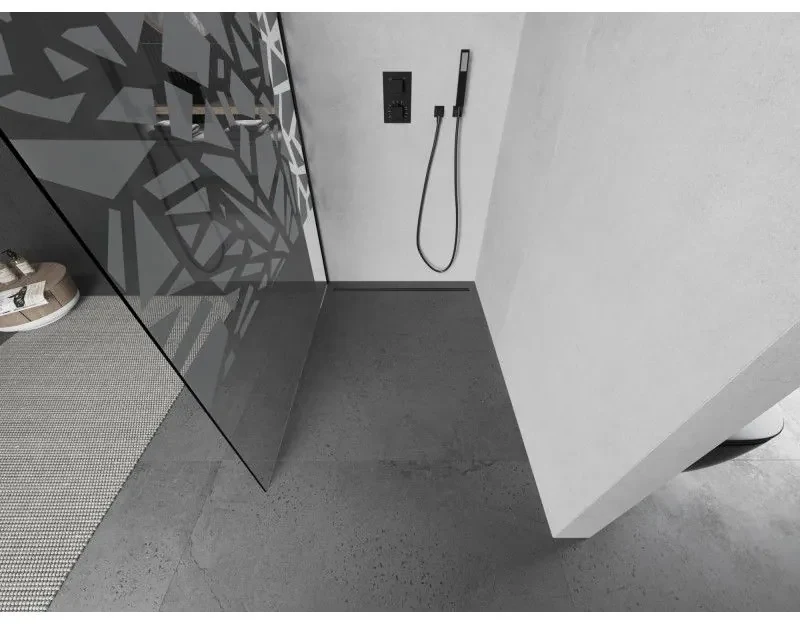 Mexen Kioto L, sprchová zástena Walk-In 110 x 200 cm, 8mm číre sklo biely vzor, čierny profil, 800-110-103-70-85