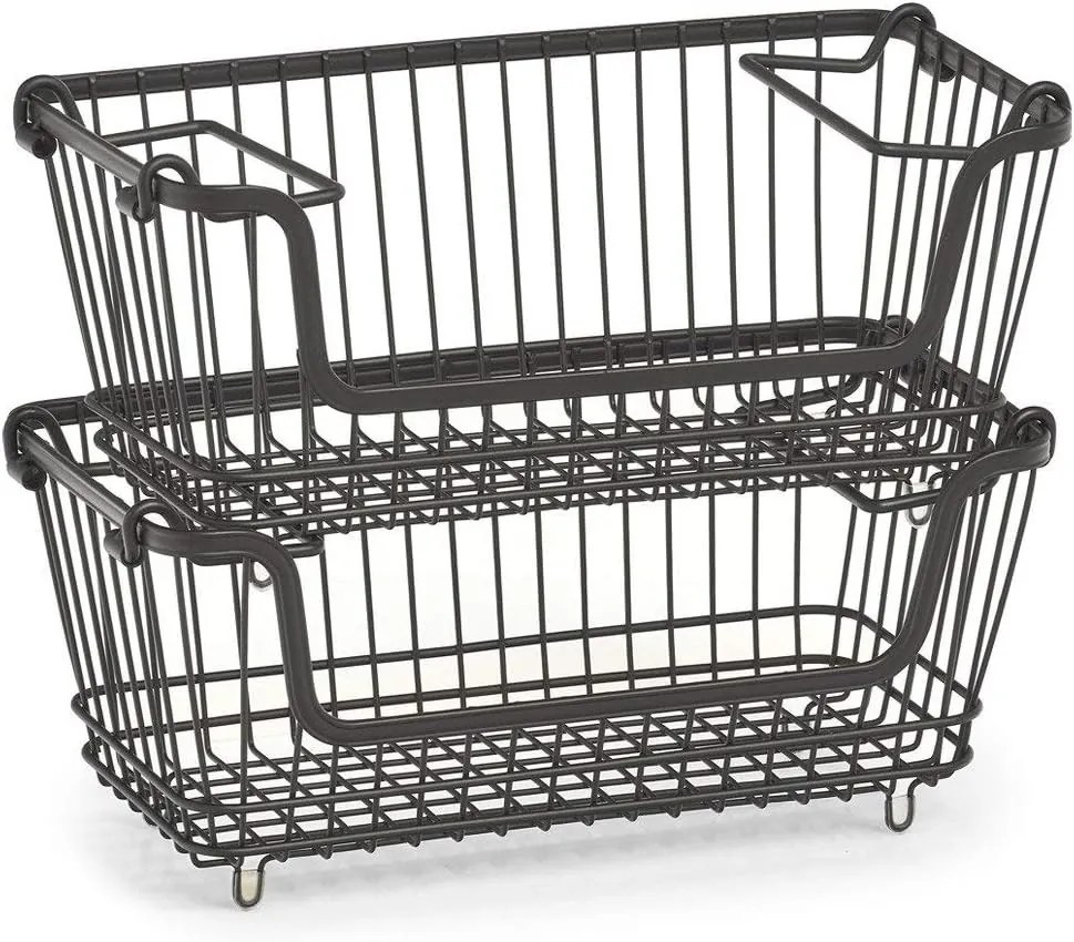 Zeller Present Stohovateľný kovový kôš, organizér s rúčkami, čierny BASKET, 32x16,5x14,5 cm