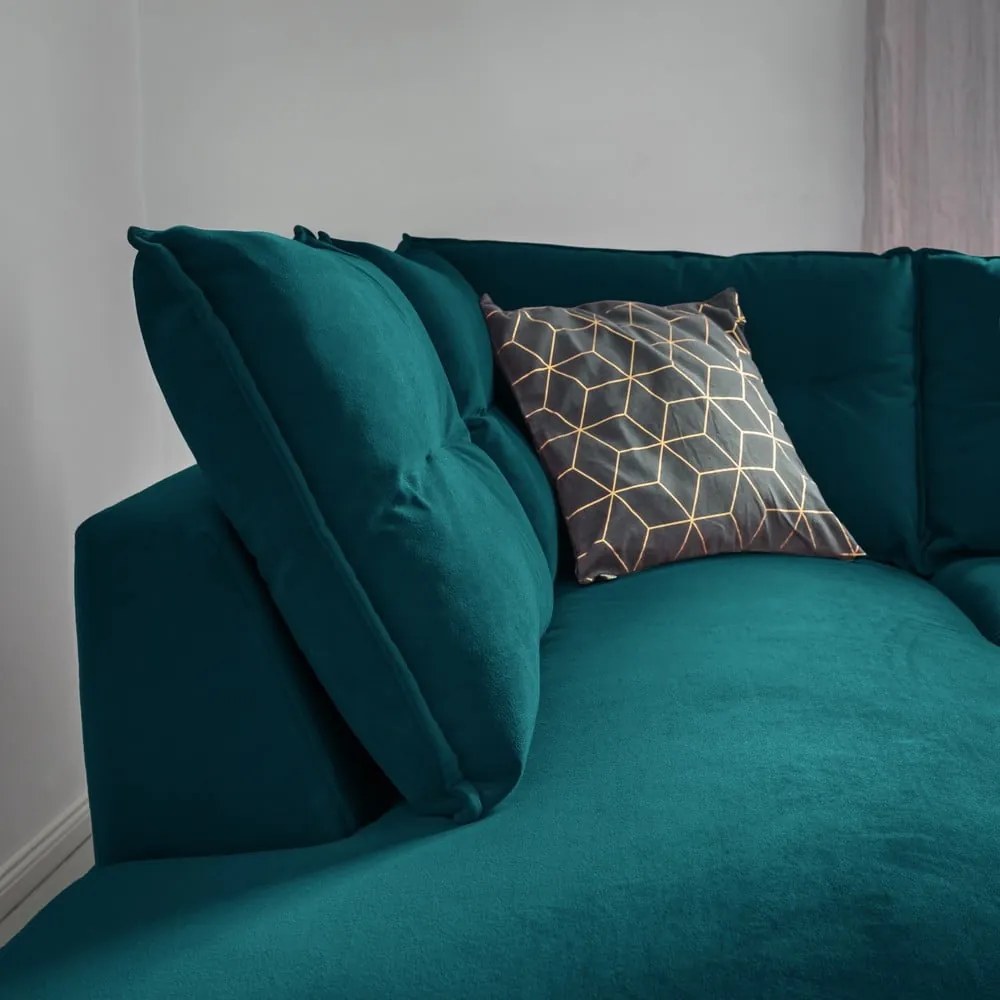 Tyrkysovomodrá zamatová rozkladacia rohová pohovka Miuform Stylish Stan L, ľavý roh