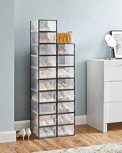 SongmicsHome Organizér na topánky MARI, 18boxov, čierna/priesvitná