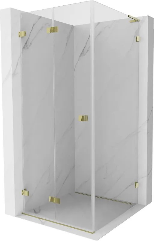 Mexen Lunar-F L, 1-krídlový sprchový kút so skladacími dverami, ľavý, 80 x 80 cm, 8mm číre sklo, zlatý lesklý profil, 836L-080-080-50-00-L