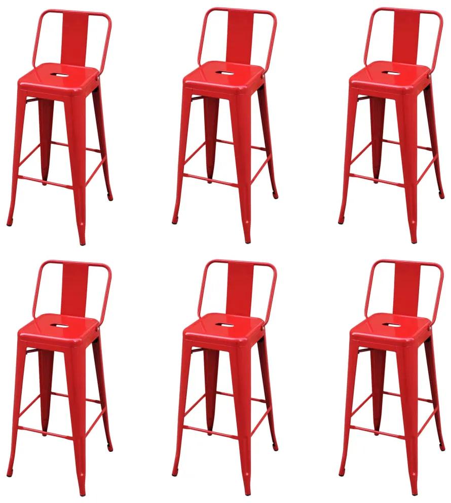 vidaXL Barové stoličky 6 ks, červené, oceľ