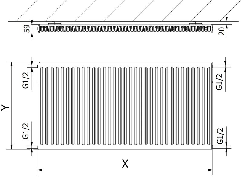 Mexen, Panelový radiátor Mexen C11 600 x 600 mm, bočné pripojenie, 560 W, biely - W411-060-060-00