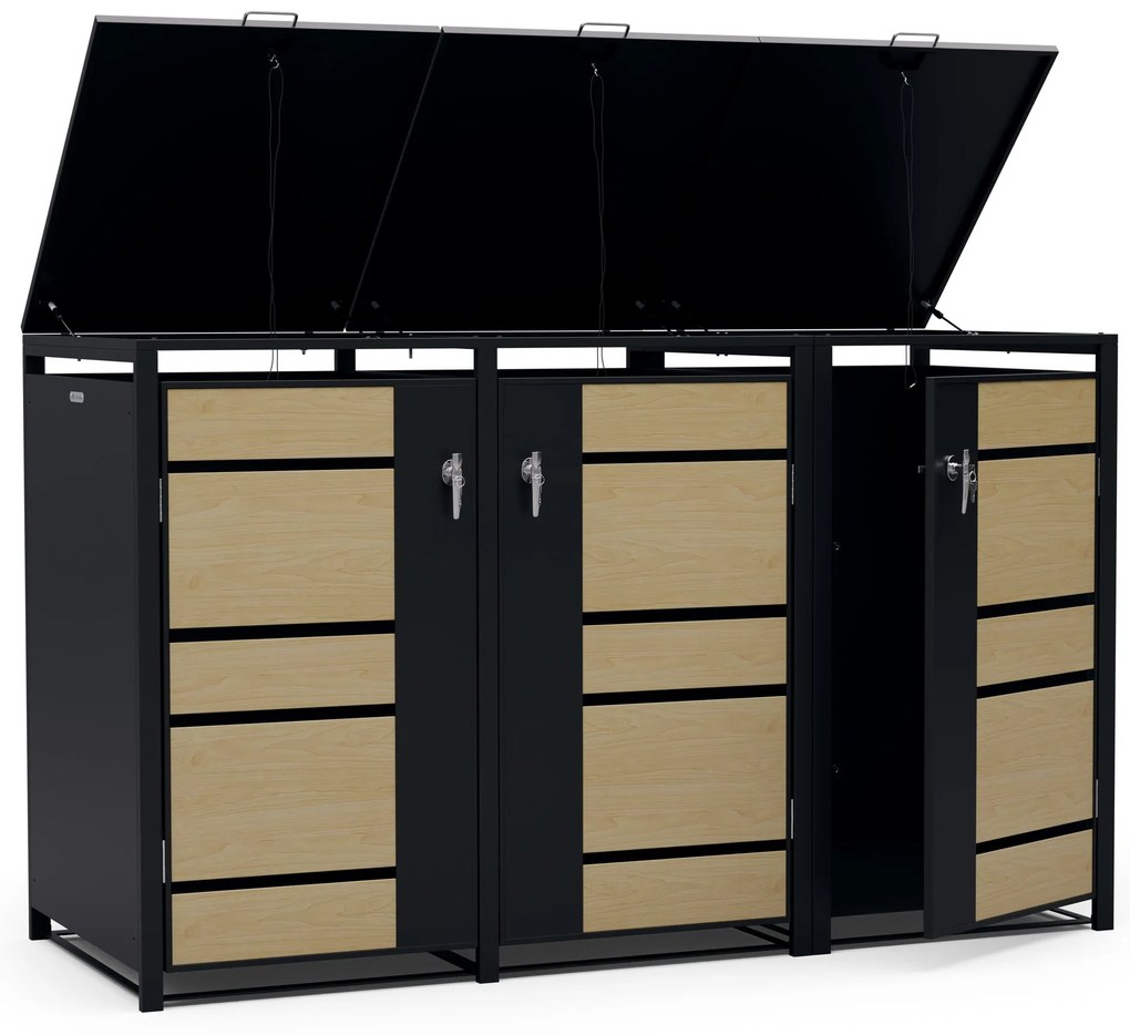 Blumfeldt BinSafe, box na odpadky, 3 odpadkové koše, 240 l, uzamykateľný, pozinkovaná oceľ odolná voči poveternostným vplyvom