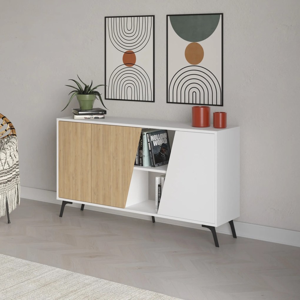 Komoda Houseland FIONA 150 cm bílá/dub safírový