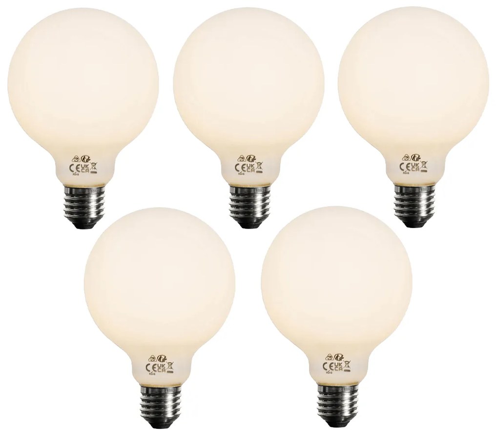 Sada 5 ks Stmievateľná LED žiarovka E27 opálové sklo G95 5W 450lm 2700K
