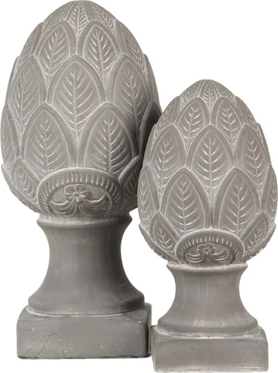 Šedá dekorácia šiška na podstavci Pine - Ø16*33 cm
