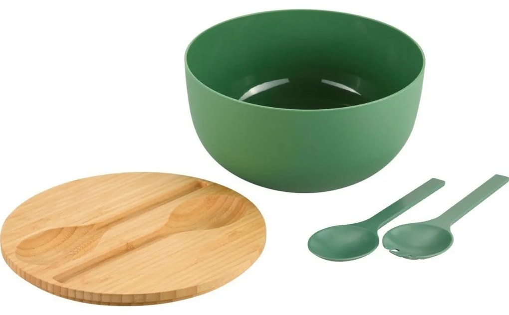Kesper 58471 Salátová miska s príborom abambusovým vekom 24 cm, zelená