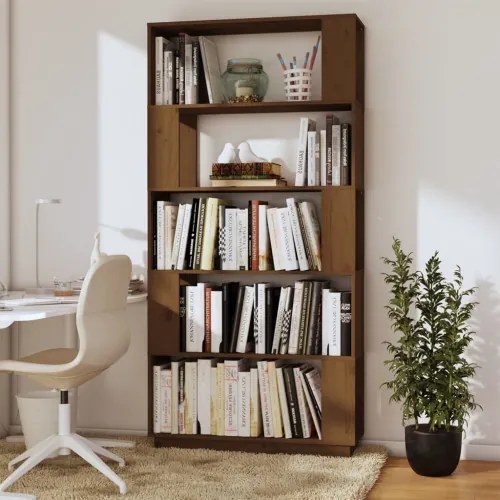 vidaXL Knižnica/deliaca stena hnedá 80x25x163,5 cm masívna borovica-