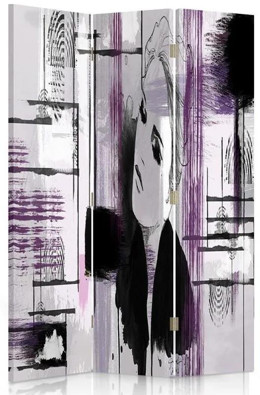 Ozdobný paraván Žena Abstraktní fialová - 110x170 cm, trojdielny, obojstranný paraván 360°