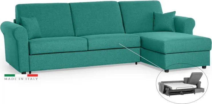 Rohová sedacia súpravana každodenné spanie SAVONA s rozkladom, tyrkysová (penelope 18), 140