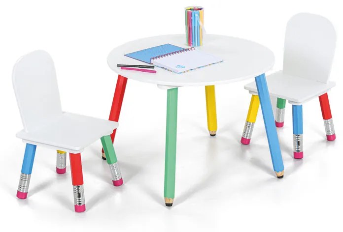 Set detského stola s 2 stoličkami PASTELL, biela/kombinácia farieb