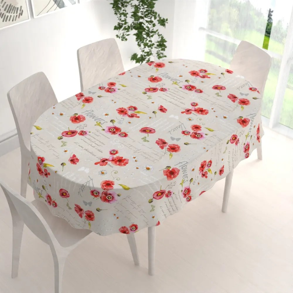 Biante Dekoračný oválny obrus Porto PRT-022 Vlčie maky a margaréty na režnom 80x120 cm