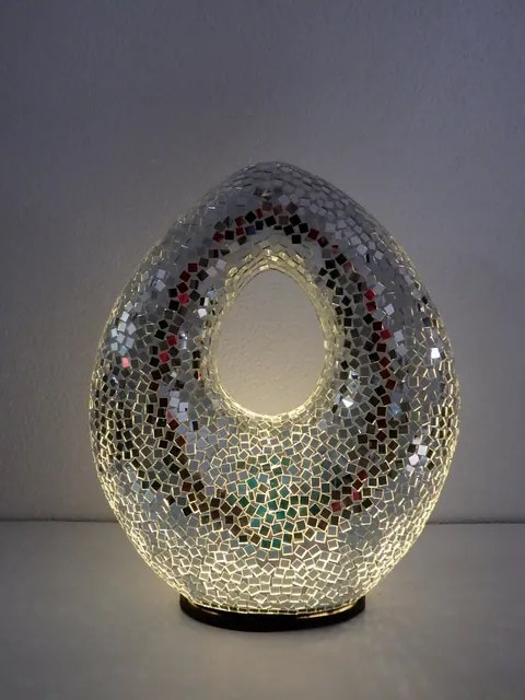 Stolná lampa ART OVAL, zrkadlová, ručná práca, 50 cm