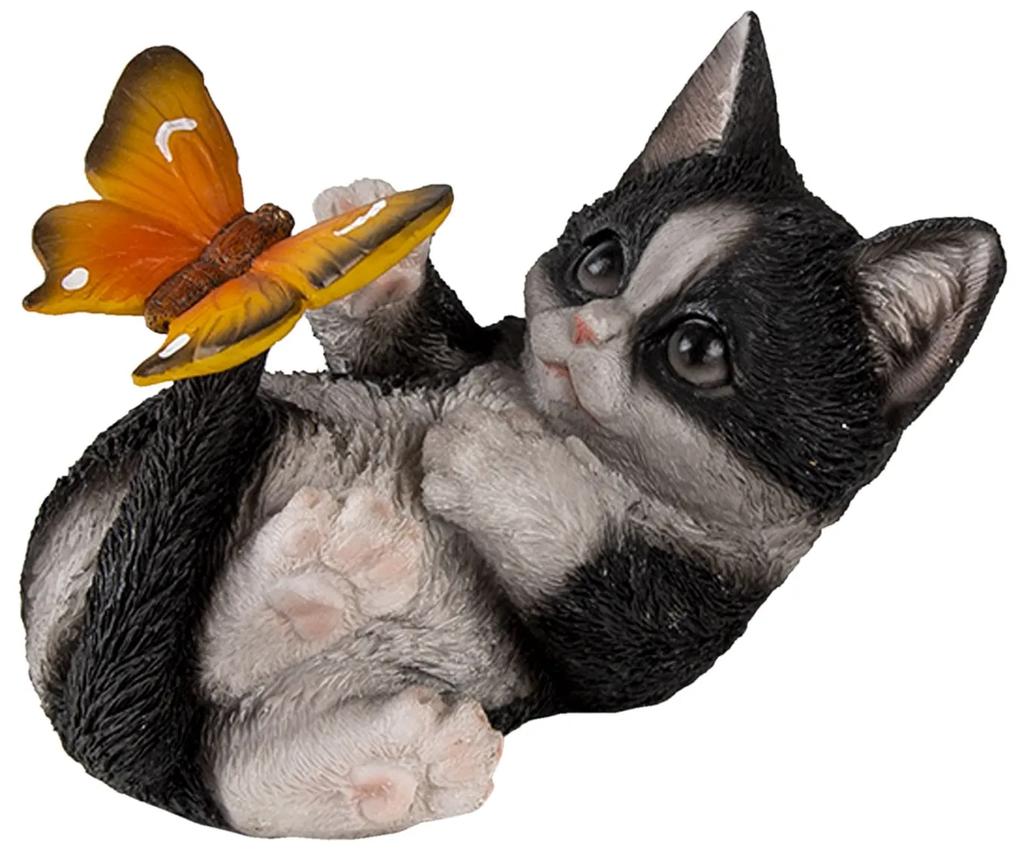 Dekoratívne soška čierno bieleho mačiatka s motýlikom - 14 * 8 * 11 cm