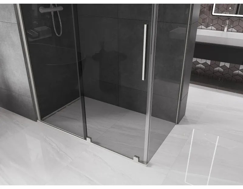 Mexen Velar, sprchový kút s posuvnými dverami 150 x 85 cm, 8mm šedé sklo, brúsená oceľ, 871-150-085-41-97