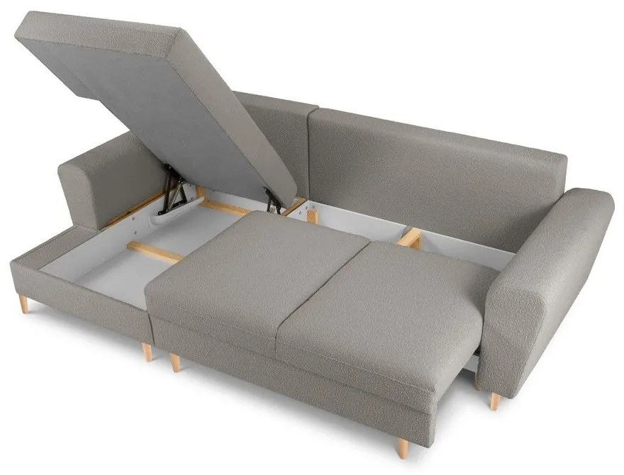 Svetlosivá rozkladacia/s úložným priestorom rohová pohovka z textílie buklé (ľavý roh/s leňoškou) Kyoto – Cosmopolitan Design