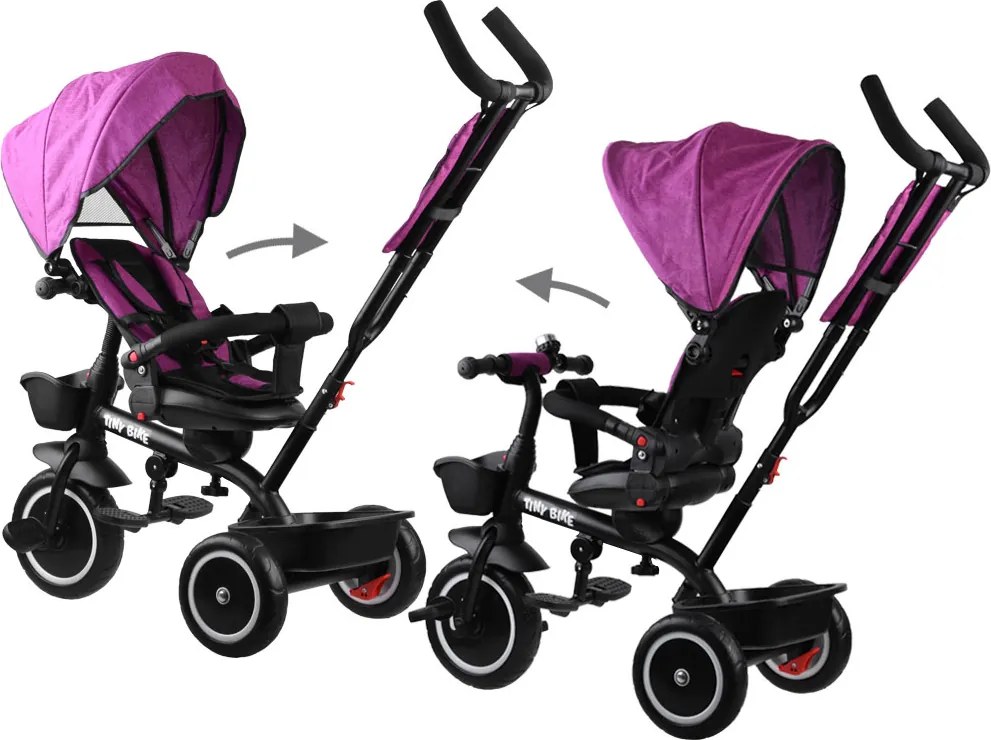 Detská trojkolka Tiny Bike 3 v 1 ružová so strieškou SP0650