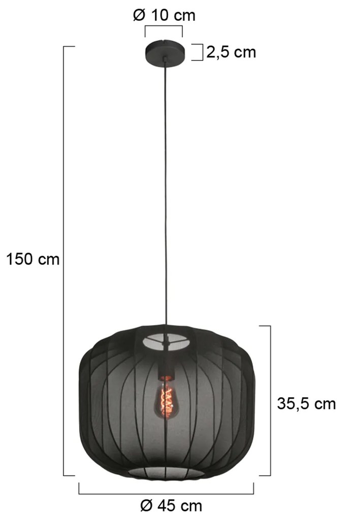 Japonská závesná lampa čierna s látkovým tienidlom 55 cm - Sable