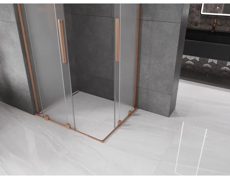Mexen Velar L Duo, sprchový kút s posuvnými dverami 100 x 90 cm, 8mm sklo námraza, medená matná, 871-100-090-02-33-65