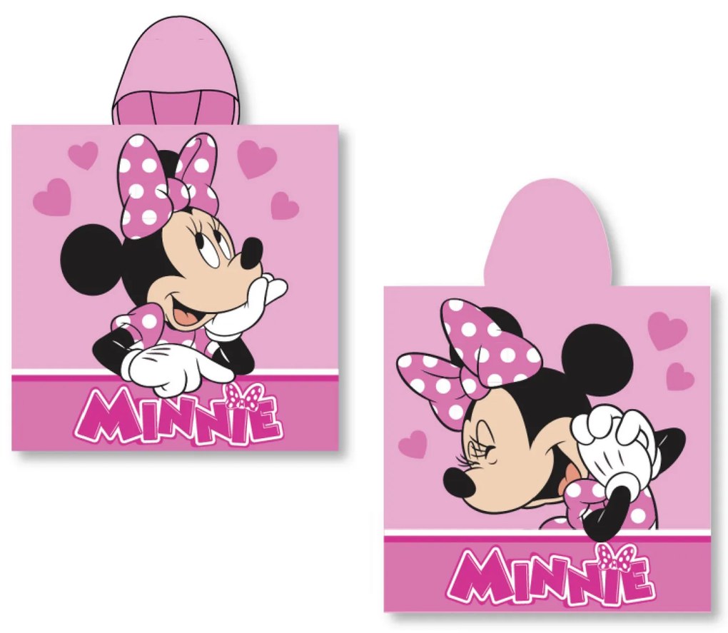 DETSKÝ BAVLNENÝ PONČO UTERÁK S KAPUCŇOU MINNIE 50X115 CM VZOROVANÝ