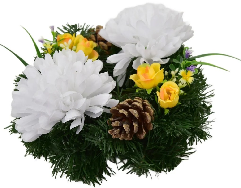 Dušičkový venček Biele chryzantémy, 20 cm