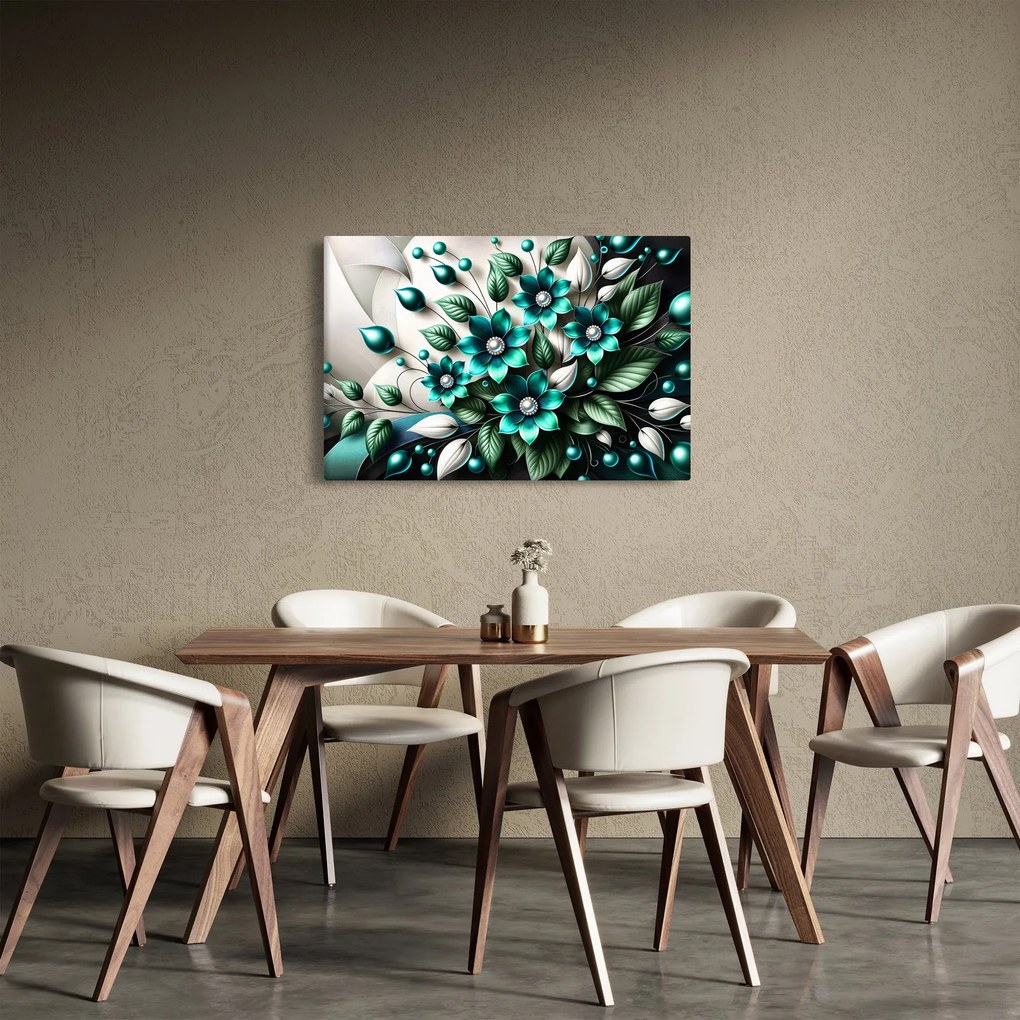 Obraz - 3D tyrkysové kvety (90x60 cm)