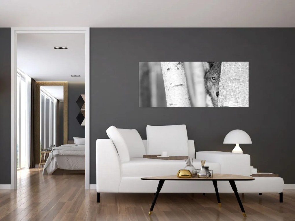 Obraz - Vlk v lese (120x50 cm)