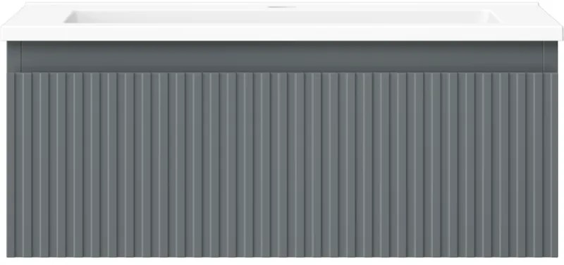 Mexen Rivel, kúpeľňová skrinka 60 cm s umývadlom Otis, 1 zásuvka, drážkovaná, grafitová matná/biela matná, 91A20-06023-1-BF66-W18M01