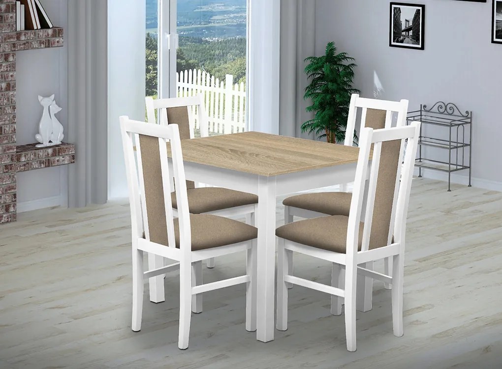 Nabytekmorava Jedálenský set Brooklyn pre 4 osoby, stôl 90x90 cm farba lamina: orech 729, čalúnenie vo farbe: SCALA šedá 92