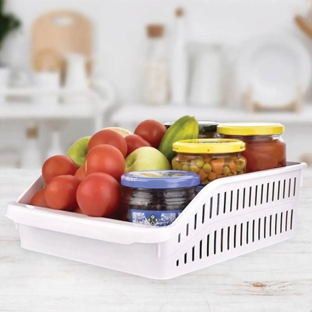 Orion Organizér, košík do chladničky aj police – ADEL plochý, biely, 26 x 30 x 10 cm