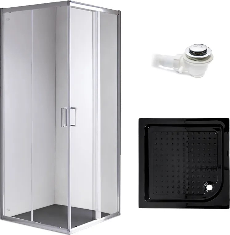 BPS-koupelny Štvorcový sprchový kút HYD-SK93C 100x100 chróm/transparent + vanička HYD-SSV-SXL02C čierna