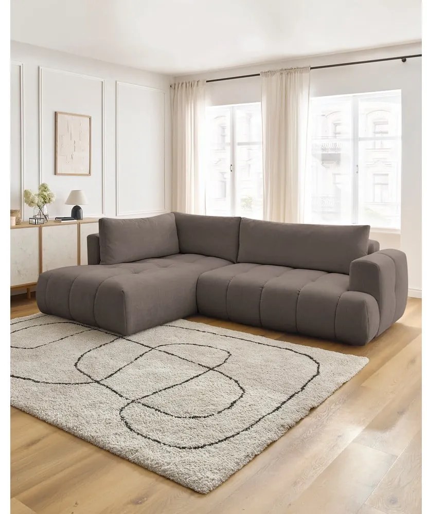 Taupe rozkladacia/s úložným priestorom rohová pohovka (ľavý roh/do L) Fuji – Bobochic Paris