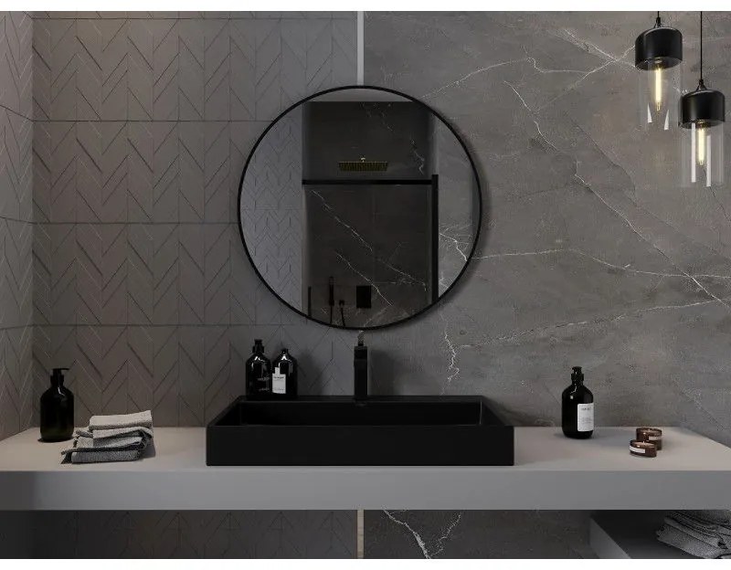 Mexen Loft, okrúhle kúpeľňové zrkadlo 80 cm, farba rámu čierna matná, 9850-080-080-000-70