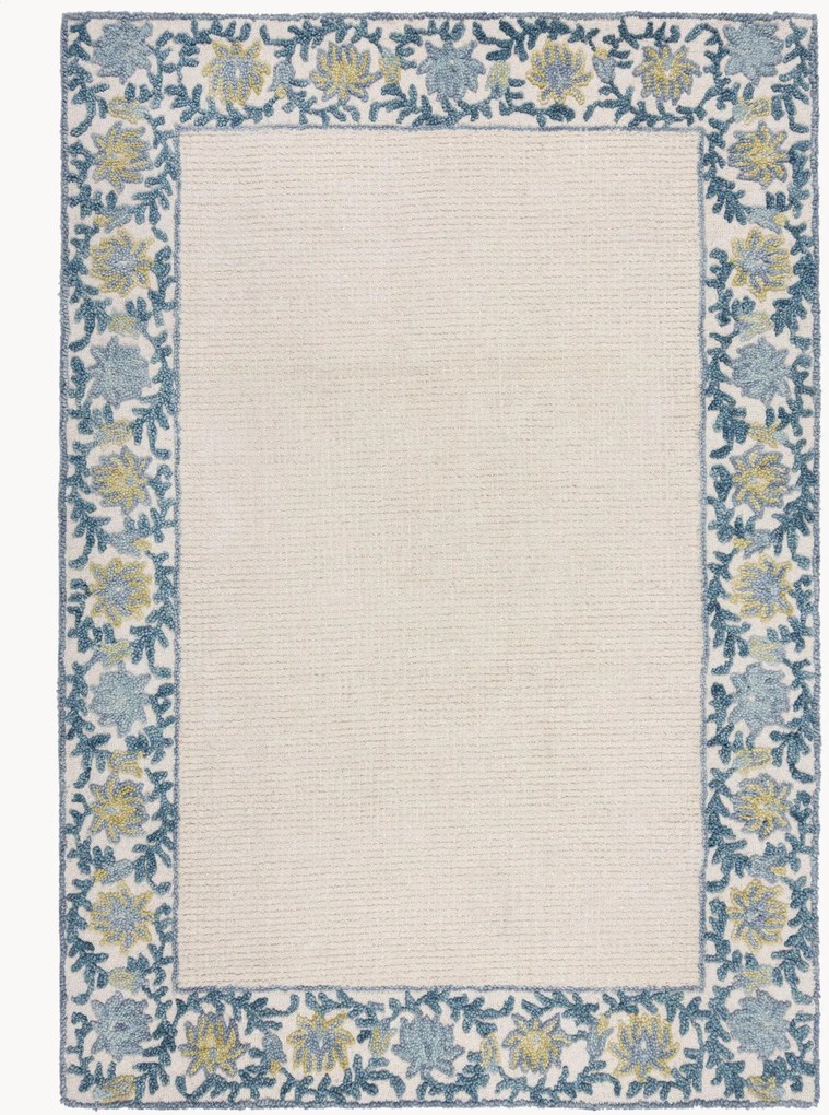 Ručne všívaný vlnený koberec's nízkym vlasom Myla Floral Frame