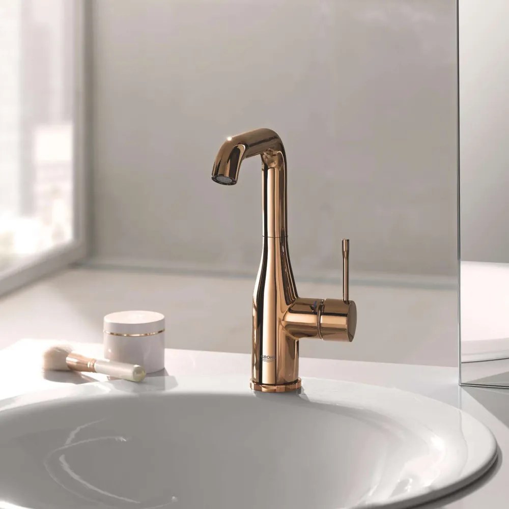 GROHE Essence páková umývadlová batéria s otočným výtokom, s odtokovou súpravou s tiahlom, výška výtoku 211 mm, Warm Sunset, 32628DA1