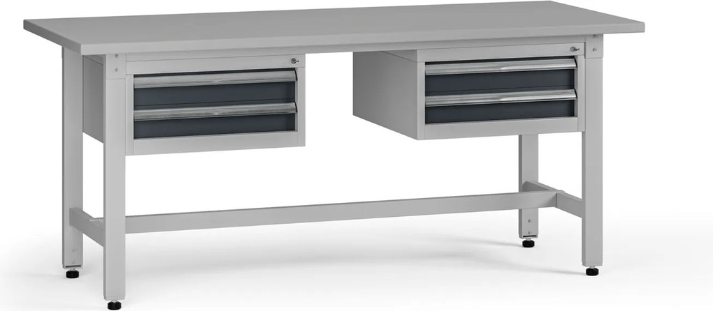 Výškovo nastaviteľný dielenský stôl G5, 1800 x 750 x 800-1000 mm, 2x kontajner, 4 zásuvky, grafit