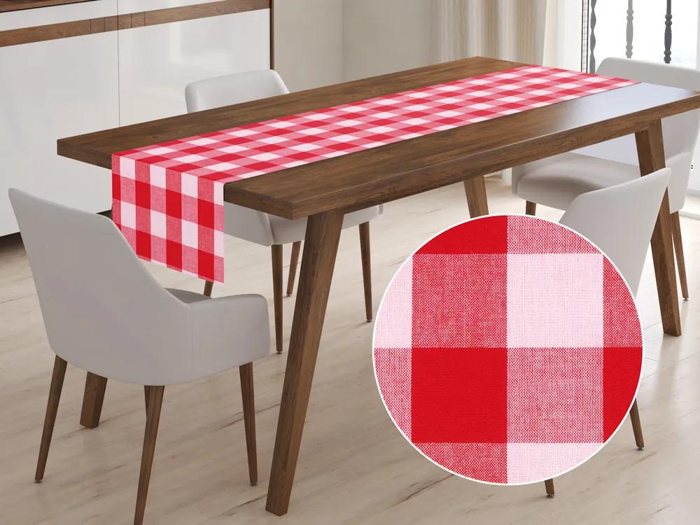 Biante Bavlnený behúň na stôl Olivia OL-016 Červeno-biela kocka veľká 20x180 cm