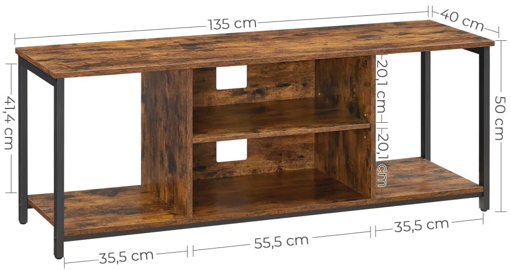 VASAGLE TV stolík rustikálny 135 x 50 x 40 cm