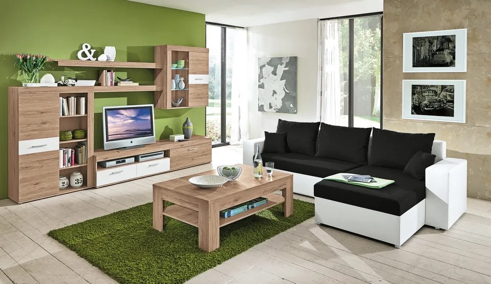 Rohová sedacia súprava Samba II, biela ekokoža/čierna látka