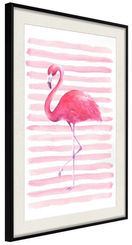 Artgeist Plagát - Flamingo and Stripes [Poster] Veľkosť: 40x60, Verzia: Čierny rám s passe-partout